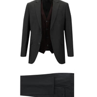 Koyu Füme Slim Fit Dar Kesim Kombinli Yelekli Takım Elbise