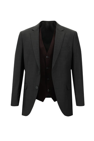  Koyu Füme Slim Fit Dar Kesim Kombinli Yelekli Takım Elbise