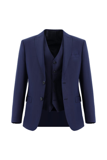  Orta Lacivert Super Slim Fit Ekstra Dar Kesim Klasik Yelekli Takım Elbise