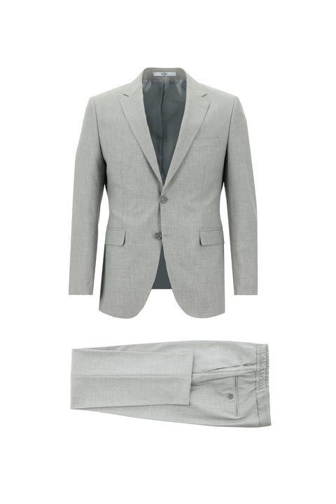 Orta Gri 7 Drop Slim Fit Dar Kesim Beli Lastikli İpli Desenli Takım Elbise