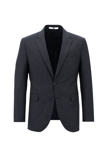 Koyu Lacivert Slim Fit Dar Kesim Beli Lastikli İpli Desenli Takım Elbise