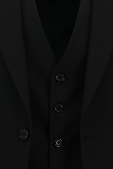 Siyah Slim Fit Dar Kesim Klasik Yelekli Takım Elbise
