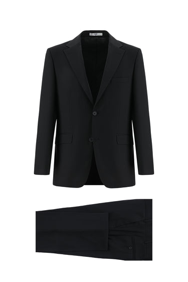 Siyah Relaxed Fit Rahat Kesim Beli Lastikli İpli Takım Elbise