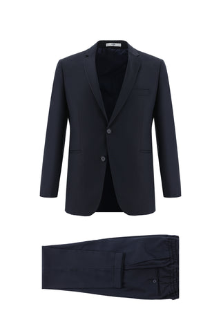  Koyu Lacivert Slim Fit Dar Kesim Beli Lastikli İpli Takım Elbise