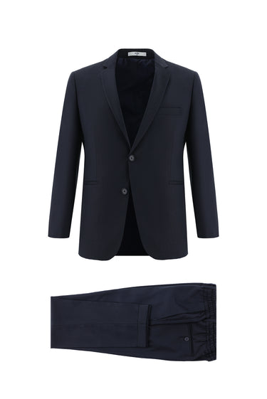  Koyu Lacivert Slim Fit Dar Kesim Beli Lastikli İpli Takım Elbise