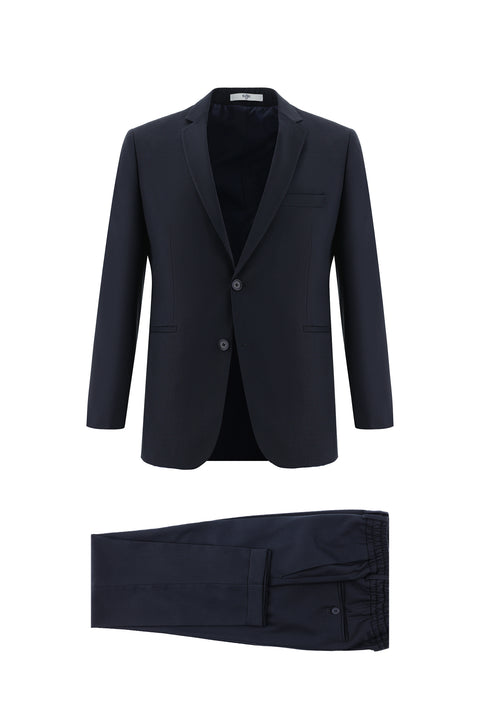 Koyu Lacivert 7 Drop Slim Fit Dar Kesim Beli Lastikli İpli Takım Elbise