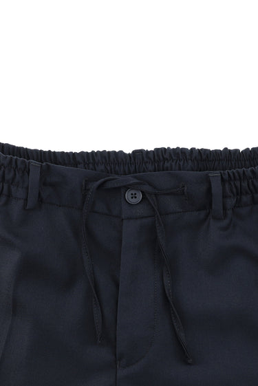 Koyu Lacivert Slim Fit Dar Kesim Beli Lastikli İpli Takım Elbise