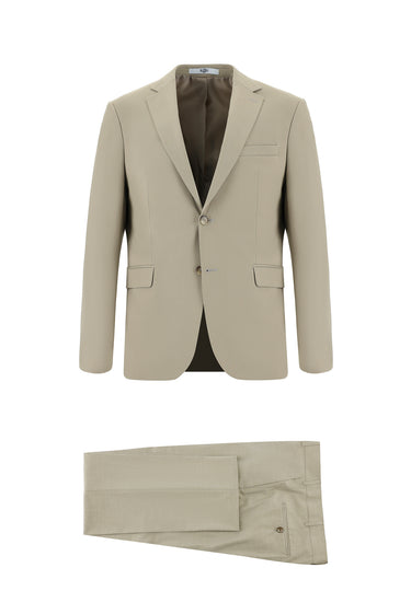 Orta Bej Slim Fit Dar Kesim Klasik Takım Elbise