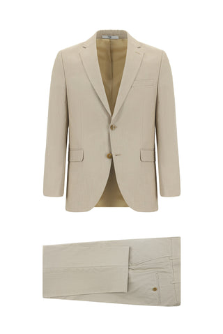  Orta Bej Slim Fit Dar Kesim Klasik Takım Elbise