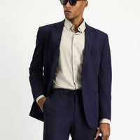 Koyu Lacivert Slim Fit Dar Kesim Beli Lastikli İpli Takım Elbise
