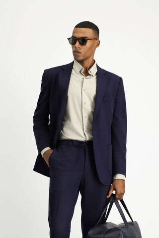  Koyu Lacivert 7 Drop Slim Fit Dar Kesim Beli Lastikli ?pli Tak?m Elbise-Ki??l?