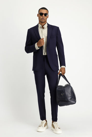  Koyu Lacivert Slim Fit Dar Kesim Beli Lastikli İpli Takım Elbise
