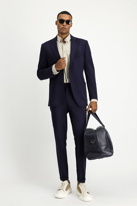 Koyu Lacivert 7 Drop Slim Fit Dar Kesim Beli Lastikli İpli Takım Elbise