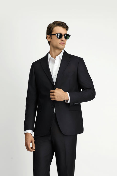 Siyah 7 Drop Slim Fit Dar Kesim Mono Yaka Takım Elbise