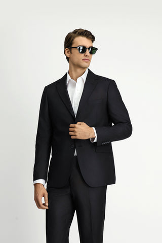  Siyah 8 Drop Long Slim Fit Uzun Dar Kesim Mono Yaka Takım Elbise