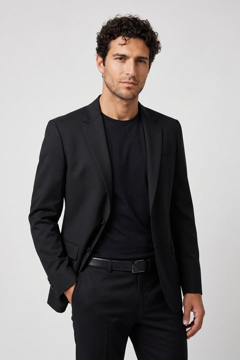 Black 6-Drop Regular Fit Standard Cut Mono Collar Suit