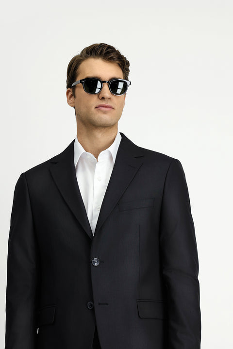 Siyah 8 Drop Long Slim Fit Uzun Dar Kesim Mono Yaka Takım Elbise