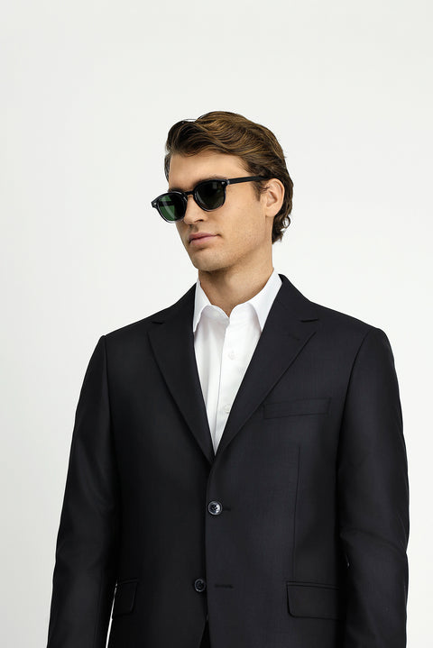 Black 8 Drop Muscle Fit Long Athletic Cut Mono Collar Suit