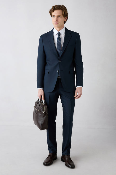 Koyu Lacivert 8 Drop Long Slim Fit Uzun Dar Kesim Mono Yaka Takım Elbise