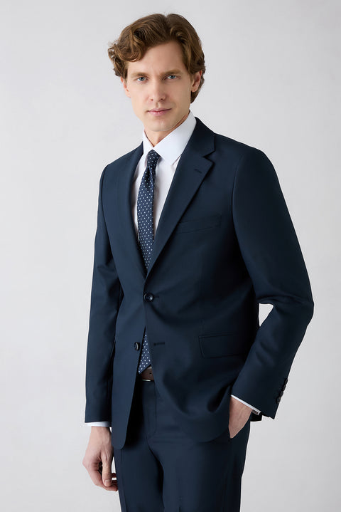 Koyu Lacivert 8 Drop Long Slim Fit Uzun Dar Kesim Mono Yaka Takım Elbise