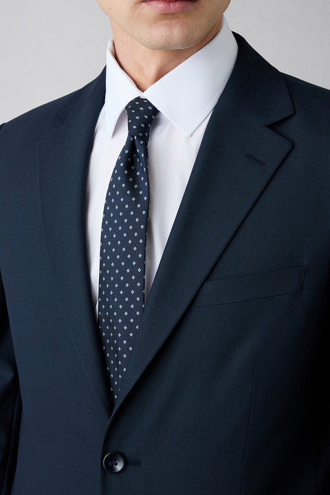 Koyu Lacivert 8 Drop Long Slim Fit Uzun Dar Kesim Mono Yaka Takım Elbise