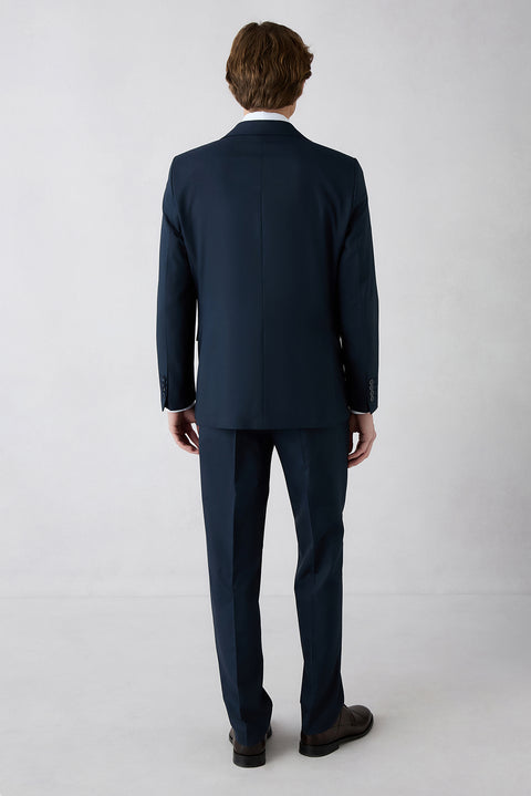 Koyu Lacivert 8 Drop Long Slim Fit Uzun Dar Kesim Mono Yaka Takım Elbise