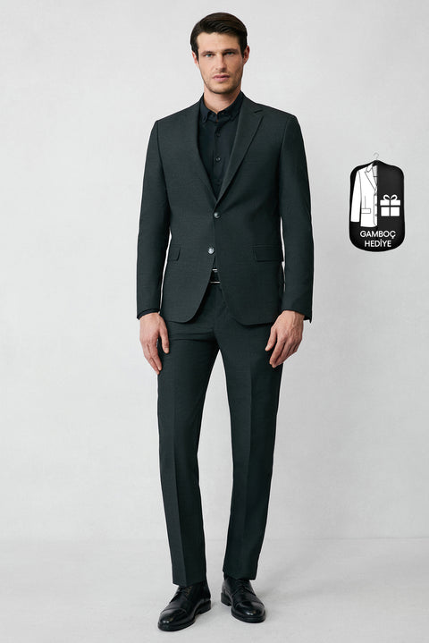 Koyu Antrasit 7 Drop Slim Fit Dar Kesim Mevsimlik Likralı Esnek Takım Elbise