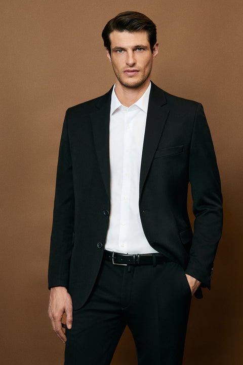 Siyah 4 Drop Relaxed Fit Rahat Kesim Mevsimlik Likralı Esnek Takım Elbise