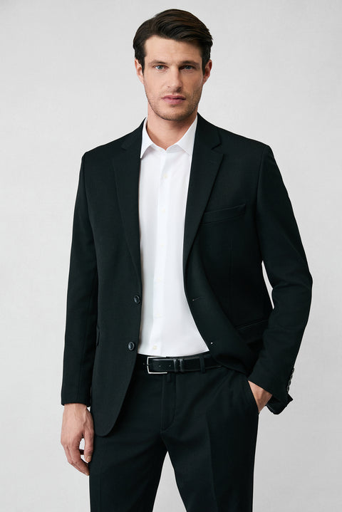 Siyah 8 Drop Long Slim Fit Uzun Dar Kesim Mevsimlik Likralı Esnek Takım Elbise