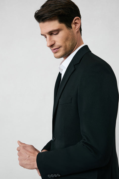 Siyah 8 Drop Long Slim Fit Uzun Dar Kesim Mevsimlik Likralı Esnek Takım Elbise