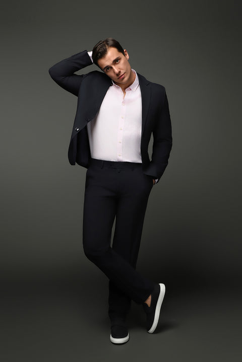 Koyu Lacivert 8 Drop Long Slim Fit Uzun Dar Kesim Mevsimlik Likralı Esnek Takım Elbise