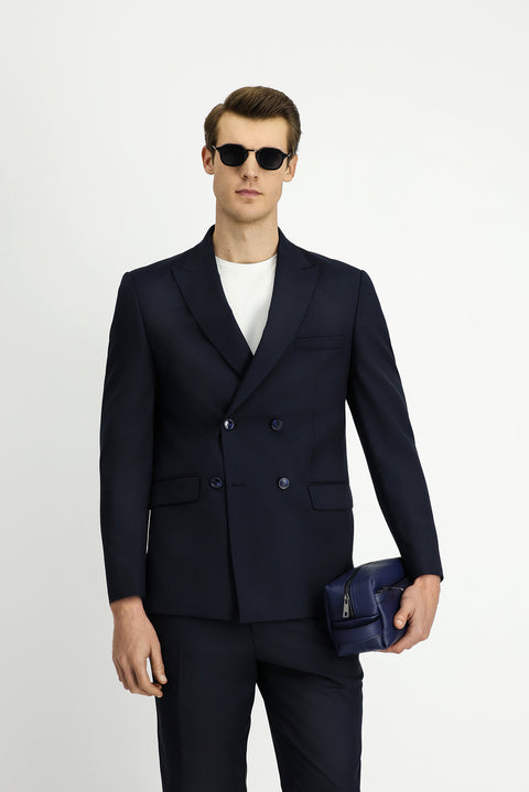 Koyu Lacivert 6 Drop Regular Fit Standart Kesim Kruvaze Takım Elbise