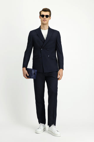  Koyu Lacivert Regular Fit Kruvaze Takım Elbise