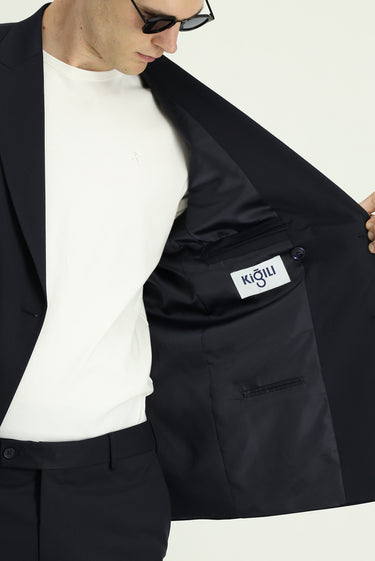 Koyu Lacivert Regular Fit Kruvaze Takım Elbise
