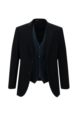  Siyah Lacivert Slim Fit Dar Kesim Kombinli Yelekli Takım Elbise