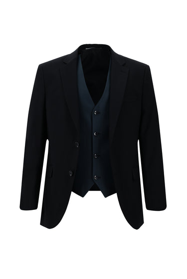 Siyah Lacivert Slim Fit Dar Kesim Kombinli Yelekli Takım Elbise