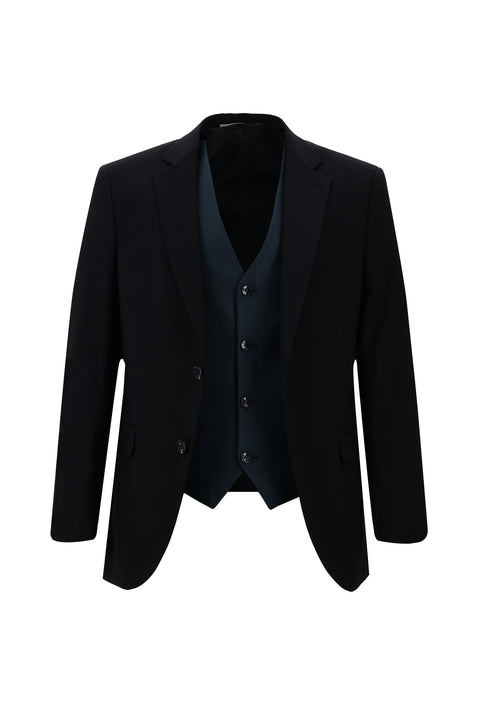 Siyah Lacivert 7 Drop Slim Fit Dar Kesim Kombinli Yelekli Takım Elbise