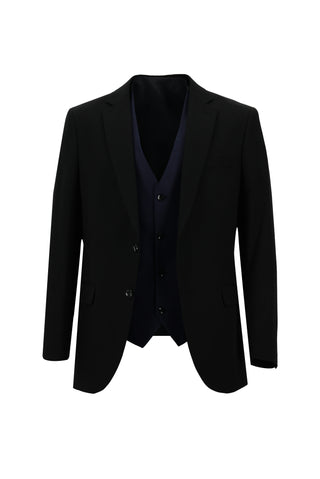  Siyah 6 Drop Regular Fit Standart Kesim Kombinli Yelekli Takım Elbise