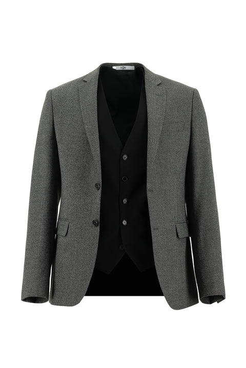 Koyu Antrasit 7 Drop Super Slim Fit Eksra Dar Kesim Kombinli Yelekli Takım Elbise