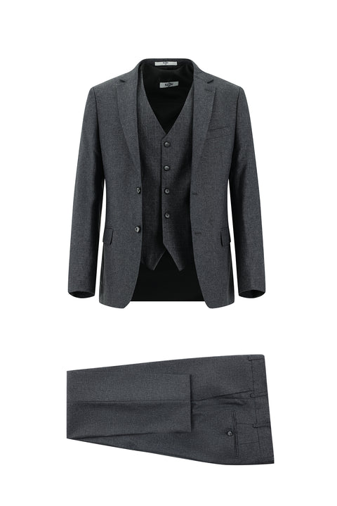 Koyu Füme 7 Drop Slim Fit Dar Kesim Yelekli Kombinli Takım Elbise