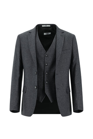  Koyu Füme 7 Drop Slim Fit Dar Kesim Yelekli Kombinli Takım Elbise