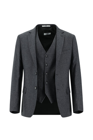  Koyu Füme Super Slim Fit Ekstra Dar Kesim Yelekli Kombinli Takım Elbise