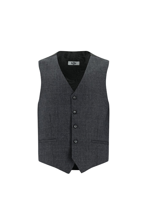 Koyu Füme 7 Drop Super Slim Fit Eksra Dar Kesim Yelekli Kombinli Takım Elbise