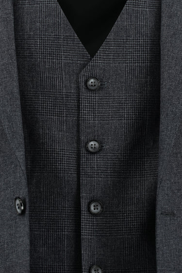 Koyu Füme Super Slim Fit Ekstra Dar Kesim Yelekli Kombinli Takım Elbise