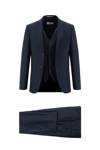  Koyu Lacivert 7 Drop Super Slim Fit Eksra Dar Kesim Yelekli Kombinli Takım Elbise