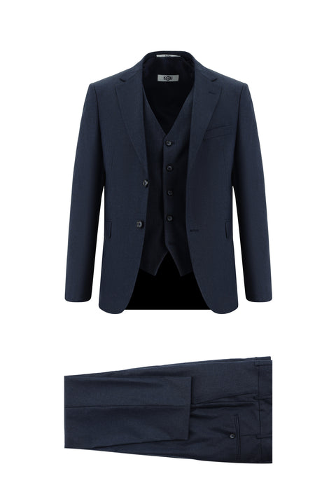 Koyu Lacivert 7 Drop Super Slim Fit Eksra Dar Kesim Yelekli Kombinli Takım Elbise