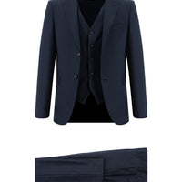Koyu Lacivert 7 Drop Super Slim Fit Eksra Dar Kesim Yelekli Kombinli Takım Elbise
