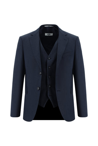  Koyu Lacivert 7 Drop Slim Fit Dar Kesim Yelekli Kombinli Takım Elbise