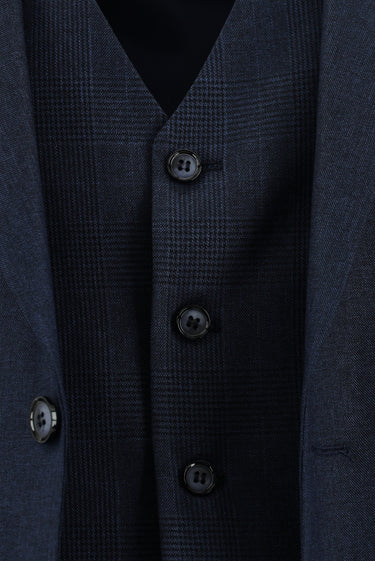 Koyu Lacivert Slim Fit Dar Kesim Yelekli Kombinli Takım Elbise