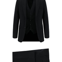 Siyah Slim Fit Dar Kesim Klasik Yelekli Takım Elbise